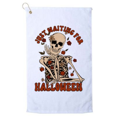 Just Waiting For Halloween Skeleton Fall Spooky Golf Towel