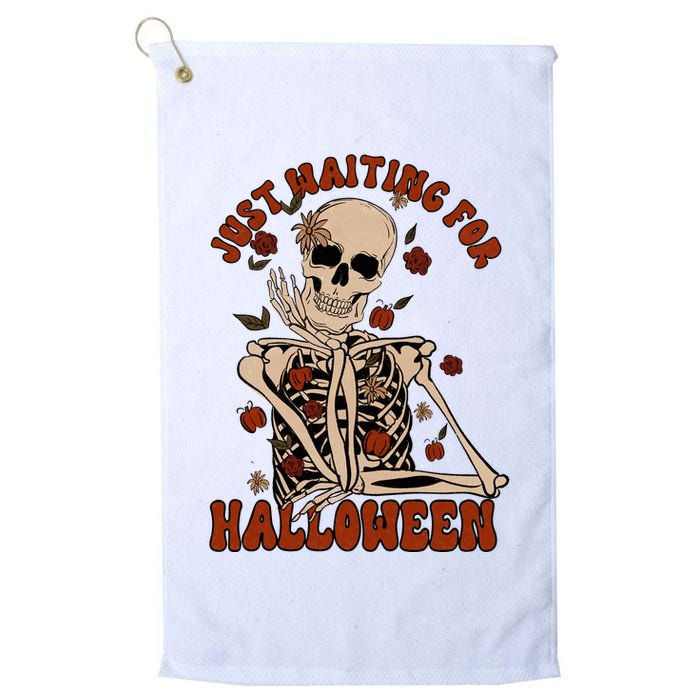 Just Waiting For Halloween Skeleton Fall Spooky Golf Towel
