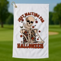 Just Waiting For Halloween Skeleton Fall Spooky Golf Towel
