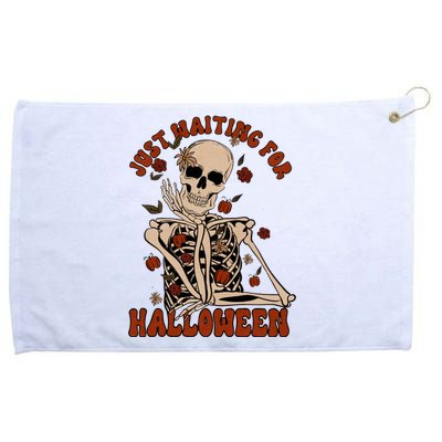 Just Waiting For Halloween Skeleton Fall Spooky Grommeted Golf Towel