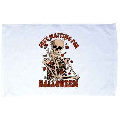 Just Waiting For Halloween Skeleton Fall Spooky Microfiber Hand Towel