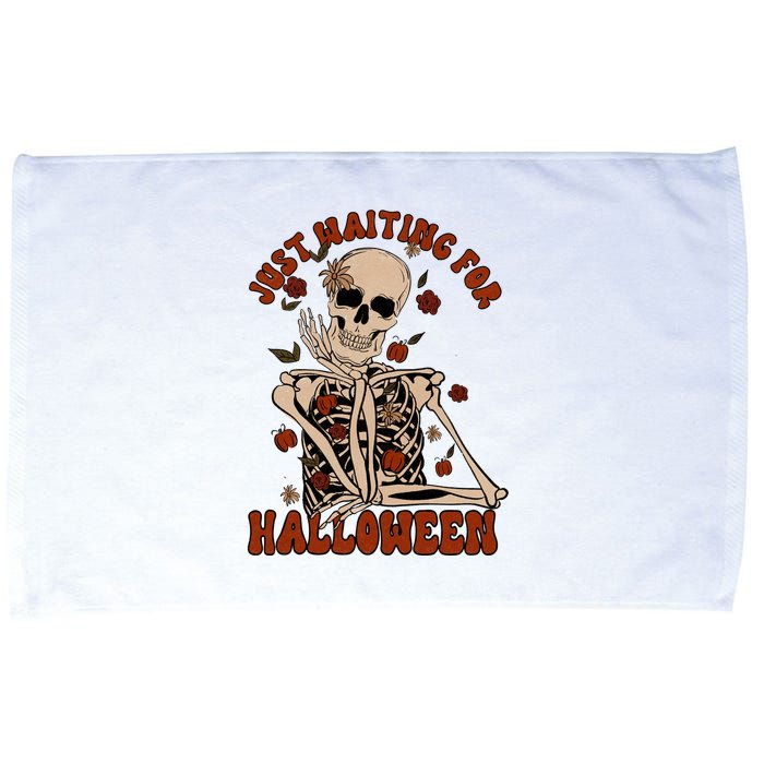Just Waiting For Halloween Skeleton Fall Spooky Microfiber Hand Towel