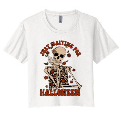 Just Waiting For Halloween Skeleton Fall Spooky Crop Top