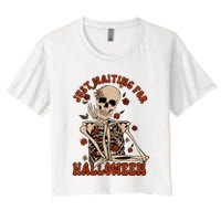 Just Waiting For Halloween Skeleton Fall Spooky Crop Top