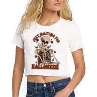 Just Waiting For Halloween Skeleton Fall Spooky Crop Top