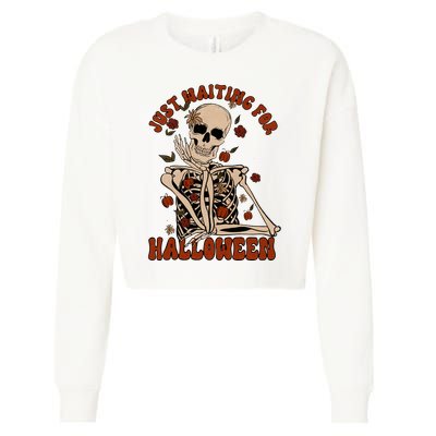 Just Waiting For Halloween Skeleton Fall Spooky Cropped Pullover Crew