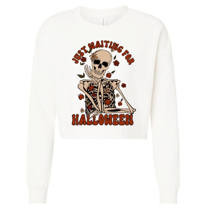 Just Waiting For Halloween Skeleton Fall Spooky Cropped Pullover Crew