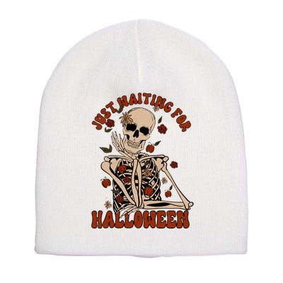 Just Waiting For Halloween Skeleton Fall Spooky Short Acrylic Beanie