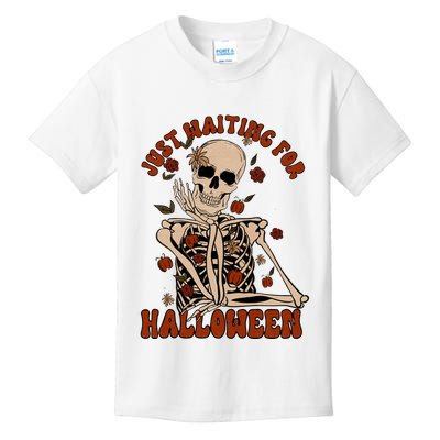Just Waiting For Halloween Skeleton Fall Spooky Kids T-Shirt