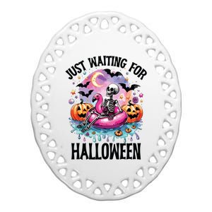 Just Waiting For Halloween Funny Halloween Ceramic Oval Ornament