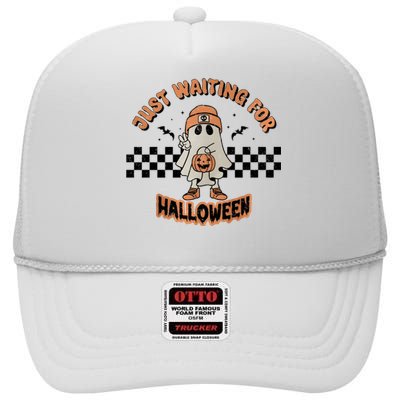 Just Waiting For Halloween Funny Ghost Ghoul High Crown Mesh Back Trucker Hat