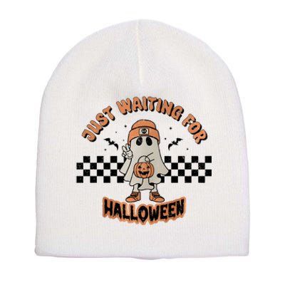 Just Waiting For Halloween Funny Ghost Ghoul Short Acrylic Beanie