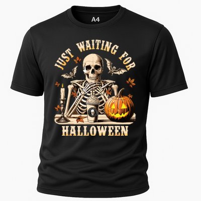 Just Waiting For Halloween Skeleton Coffee Spooky Season Cooling Performance Crew T-Shirt