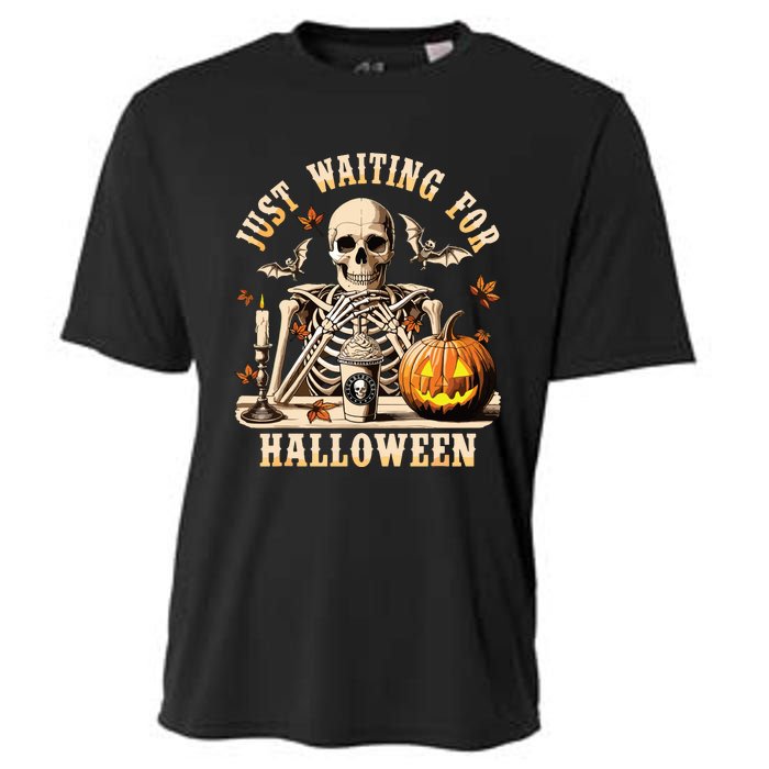 Just Waiting For Halloween Skeleton Coffee Spooky Season Cooling Performance Crew T-Shirt