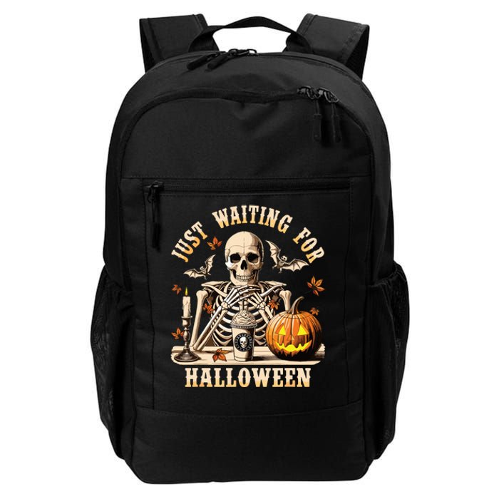 Just Waiting For Halloween Skeleton Coffee Spooky Season Daily Commute Backpack