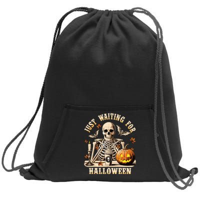 Just Waiting For Halloween Skeleton Coffee Spooky Season Sweatshirt Cinch Pack Bag