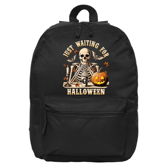 Just Waiting For Halloween Skeleton Coffee Spooky Season 16 in Basic Backpack