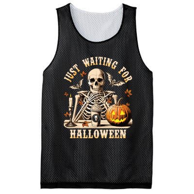 Just Waiting For Halloween Skeleton Coffee Spooky Season Mesh Reversible Basketball Jersey Tank