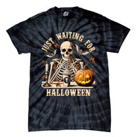 Just Waiting For Halloween Skeleton Coffee Spooky Season Tie-Dye T-Shirt