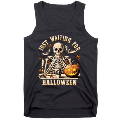 Just Waiting For Halloween Skeleton Coffee Spooky Season Tank Top