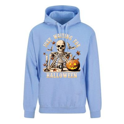 Just Waiting For Halloween Skeleton Coffee Spooky Season Unisex Surf Hoodie