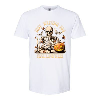 Just Waiting For Halloween Skeleton Coffee Spooky Season Softstyle CVC T-Shirt