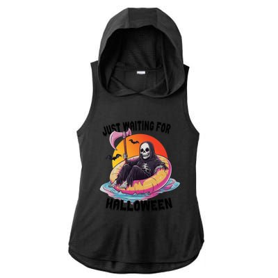 Just Waiting For Halloween Funny Skeleton Ladies PosiCharge Tri-Blend Wicking Draft Hoodie Tank