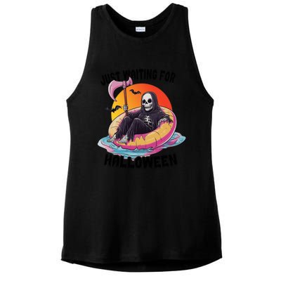 Just Waiting For Halloween Funny Skeleton Ladies PosiCharge Tri-Blend Wicking Tank