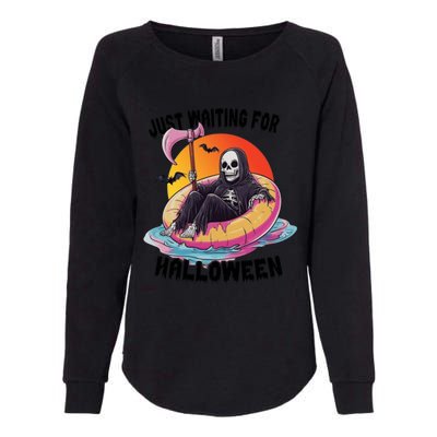 Just Waiting For Halloween Funny Skeleton Womens California Wash Sweatshirt