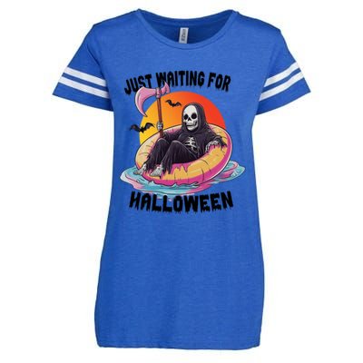 Just Waiting For Halloween Funny Skeleton Enza Ladies Jersey Football T-Shirt