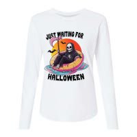 Just Waiting For Halloween Funny Skeleton Womens Cotton Relaxed Long Sleeve T-Shirt