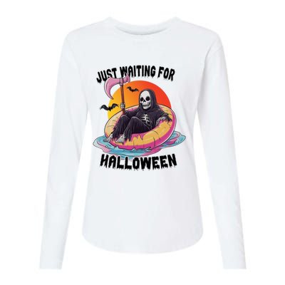 Just Waiting For Halloween Funny Skeleton Womens Cotton Relaxed Long Sleeve T-Shirt