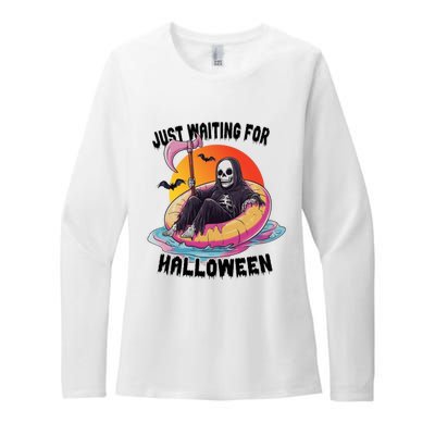 Just Waiting For Halloween Funny Skeleton Womens CVC Long Sleeve Shirt