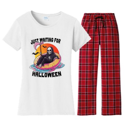 Just Waiting For Halloween Funny Skeleton Women's Flannel Pajama Set