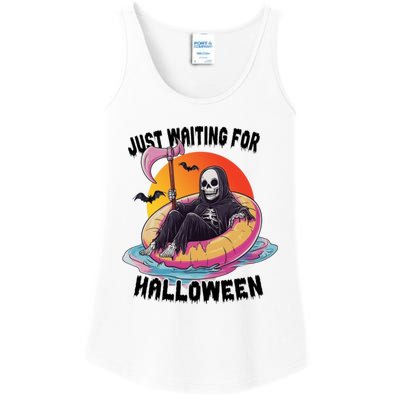 Just Waiting For Halloween Funny Skeleton Ladies Essential Tank