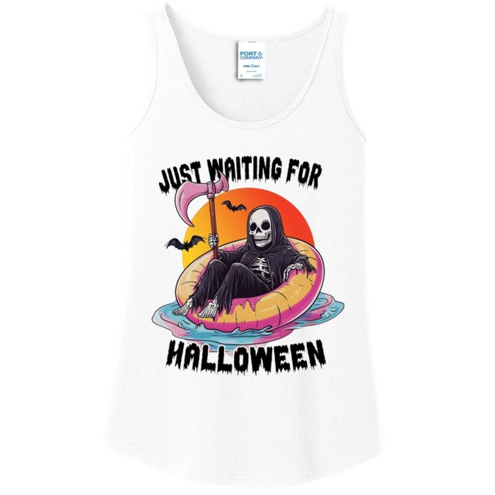 Just Waiting For Halloween Funny Skeleton Ladies Essential Tank