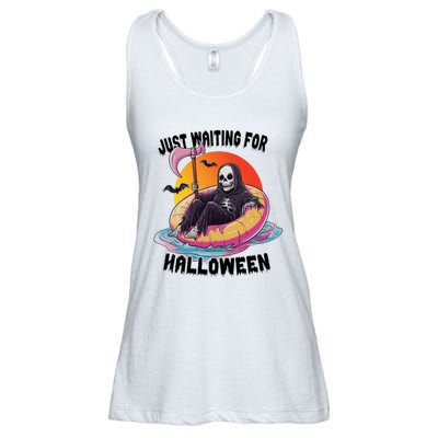 Just Waiting For Halloween Funny Skeleton Ladies Essential Flowy Tank