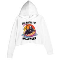 Just Waiting For Halloween Funny Skeleton Crop Fleece Hoodie