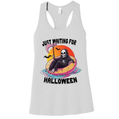 Just Waiting For Halloween Funny Skeleton Women's Racerback Tank