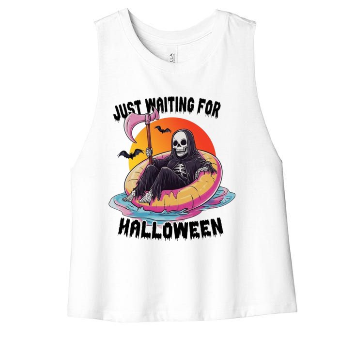 Just Waiting For Halloween Funny Skeleton Women's Racerback Cropped Tank