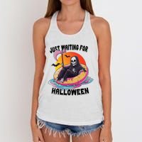 Just Waiting For Halloween Funny Skeleton Women's Knotted Racerback Tank