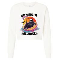 Just Waiting For Halloween Funny Skeleton Cropped Pullover Crew