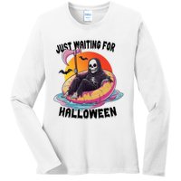 Just Waiting For Halloween Funny Skeleton Ladies Long Sleeve Shirt