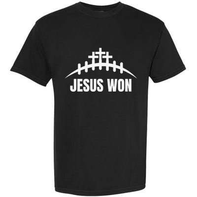 Jesus Won Football Crosses Salvation Testimony Christian Garment-Dyed Heavyweight T-Shirt