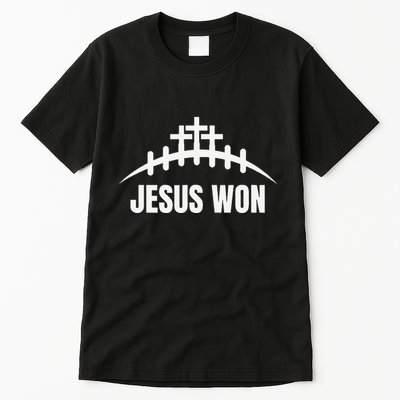 Jesus Won Football Crosses Salvation Testimony Christian Tall T-Shirt
