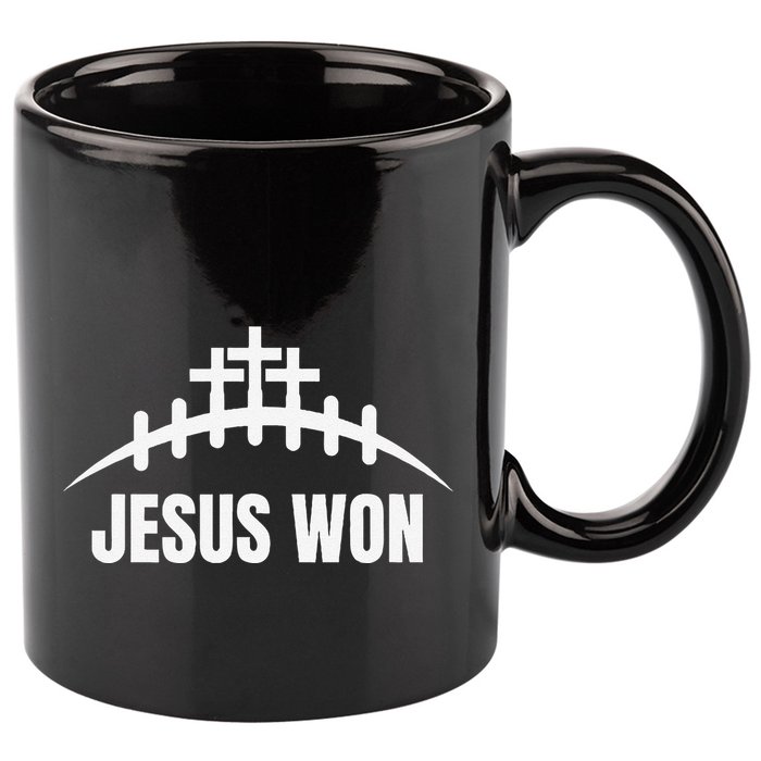 Jesus Won Football Crosses Salvation Testimony Christian 11oz C Handle Ceramic Mug
