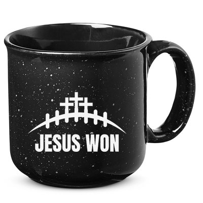 Jesus Won Football Crosses Salvation Testimony Christian 15oz Campfire Ceramic Mug