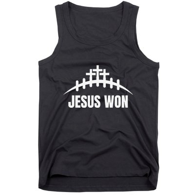 Jesus Won Football Crosses Salvation Testimony Christian Tank Top