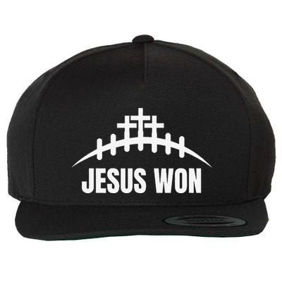 Jesus Won Football Crosses Salvation Testimony Christian Wool Snapback Cap