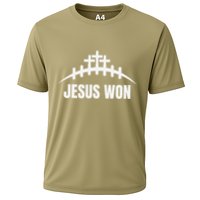Jesus Won Football Crosses Salvation Testimony Christian Cooling Performance Crew T-Shirt
